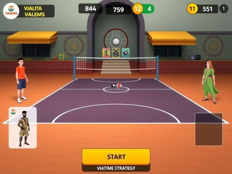 Volley Masala Dynamo gameplay screenshot showing Indian-themed volleyball court